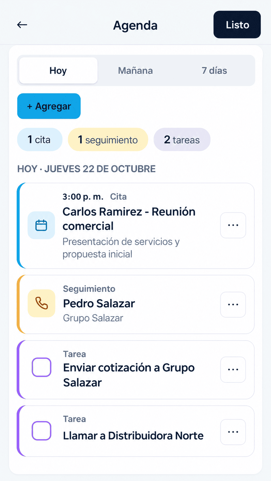 Agenda con citas del día